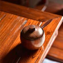 1pc Wooden Salt Cellar With Lid And Spoon, 3.5 Inch/9cm Wooden Salt Jar, Suitable For Kitchen Countertop, Unique Wooden Spice Container, Suitable For Home And Kitchen, 6oz Capacity - Brown - View 8