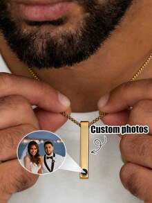 Customized Personalized Projection Photo Necklace For Men, Couples, Fathers And Boyfriends, Jewelry Gift For Halloween, Christmas - Multicolor-style 1 - View 3