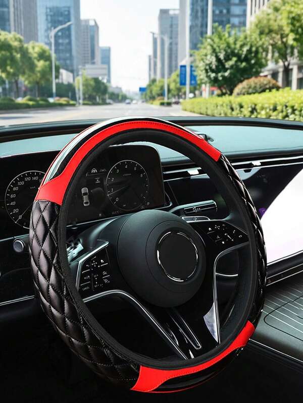1PC Car Steering Wheel Cover 3D Carbon Fiber Leather Splicing Non-Slip Comfortable Steering Wheel Grip