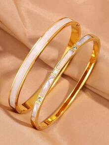 2 Styles Fashion Minimalist Stainless Steel Drip Oil Rhinestone Bracelet, Suitable For Holiday Gift Giving, Rich Colors And Fade-Resistant - Gold 2 - View 3