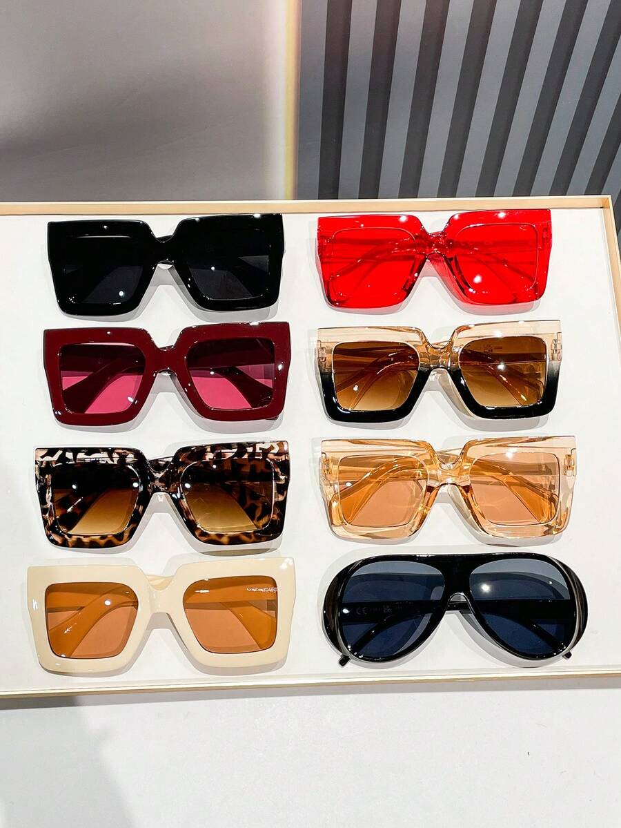 8 Pairs Fashion Y2K Oversized Glasses For Men And Women, Suitable For Beach And Travel, Retro Cat Eye Frames, Perfect For Outings And Back To School Season - Multicolor - View 1