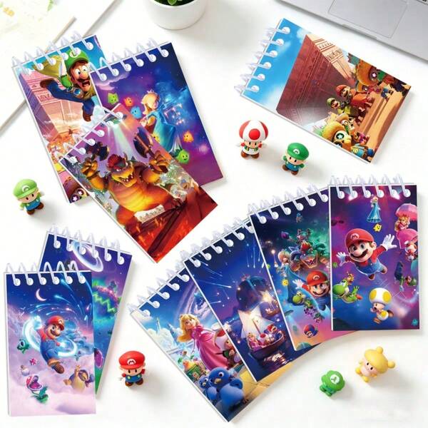 Hasbro 10 Peças Cadernos Espirais Miniatura de Desenho Animado Mario, Blocos de Notas Fofos, Lembrancinhas Coloridas para Festa, Cadernos Espirais Miniatura, Notas Adesivas, Cadernos, Presentes para Festa de Aniversário e Sala de Aula
