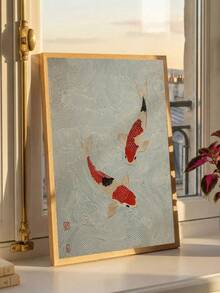 1pc Koi Fish Print, Yin Yang Poster Aesthetic Vintage Wall Art, Black And White Japanese Art Print, Red Cream Koi In Water Japanese Art Print, Minimalist Inspired Poster, Mindfulness Wall Decor, Christmas Decorative Wall Art, Framed/Unframed - 1pc - View 5