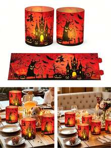 3/6 buah Dekorasi Lilin Halloween Bingkai Berongga, Dekorasi Lilin Bertema Hantu, Ciptakan Suasana Liburan Halloween, Sempurna untuk Dekorasi Pesta Halloween - View 2