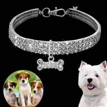 1pc Pet Collar, White Necklace, Suitable For Cats And Dogs, Decorated With Bone Pattern, Suitable For All Seasons - Silver - View 4