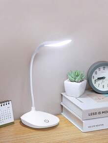 1 pieza Lámpara de escritorio LED con control táctil de 3 colores y protección ocular, flexible y plegable, de doble uso para dormitorio, estudio y mesita de noche, lámpara de escritorio pequeña con luz suave, iluminación de protección ocular para lectura y escritura de estudiantes, lámpara de escritorio recargable por USB ajustable y plegable - Blanco - Ver 2
