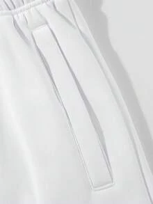 American Minimalist Men White Zip Hoodie And Joggers Set, Solid Loose Casual 2 Pieces Outfit - White - View 5