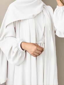 1 Set Soft Muslim 3-Piece Abaya Dress Inner Layer + Cardigan + Belt Classic Versatile Style - Multicolor - View 13