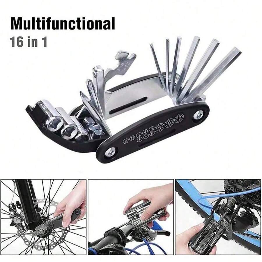 2pcs/Set 16-In-1 Multifunctional Bicycle Repair Tool Kit, Portable Wrench Screwdriver For Mountain Bike, Motorcycle Maintenance - Black - View 1