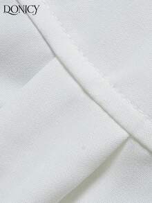 DONICY Abito camicia con colletto bianco, maniche corte, cintura e pieghe, casual per ufficio e pendolarismo - Bianco - Visualizzare 4