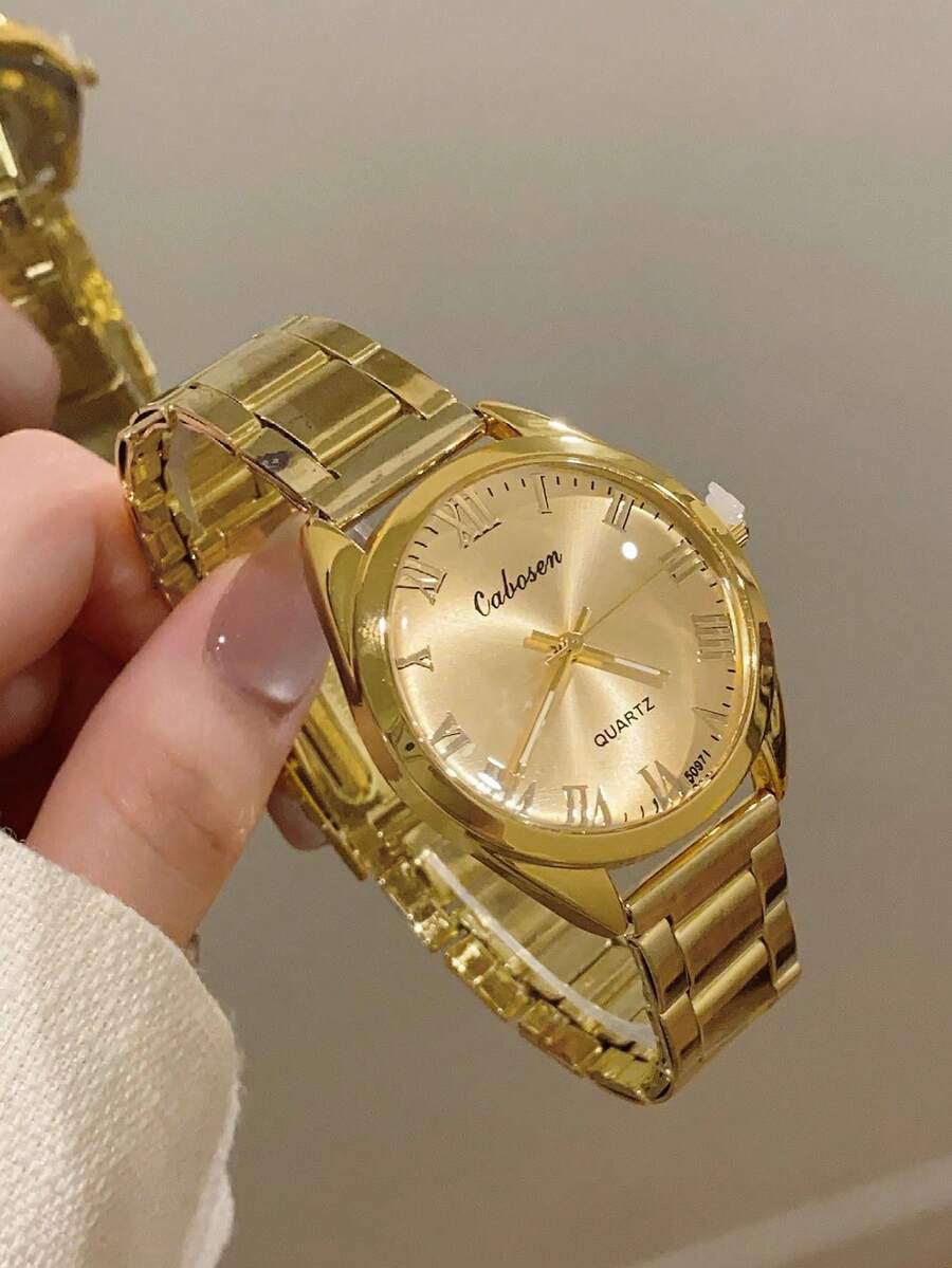 1pc Women's Fashion Elegant Gold Round Dial Quartz Watch, Suitable For Daily Decoration/Party/Gift - Gold - View 1