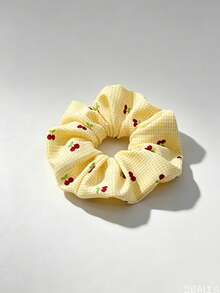 1pc Plaid Cherry Print Scrunchie, Fabric Elastic Hair Tie, Sweet Women's Daily Hair Accessory - Multicolor - View 2