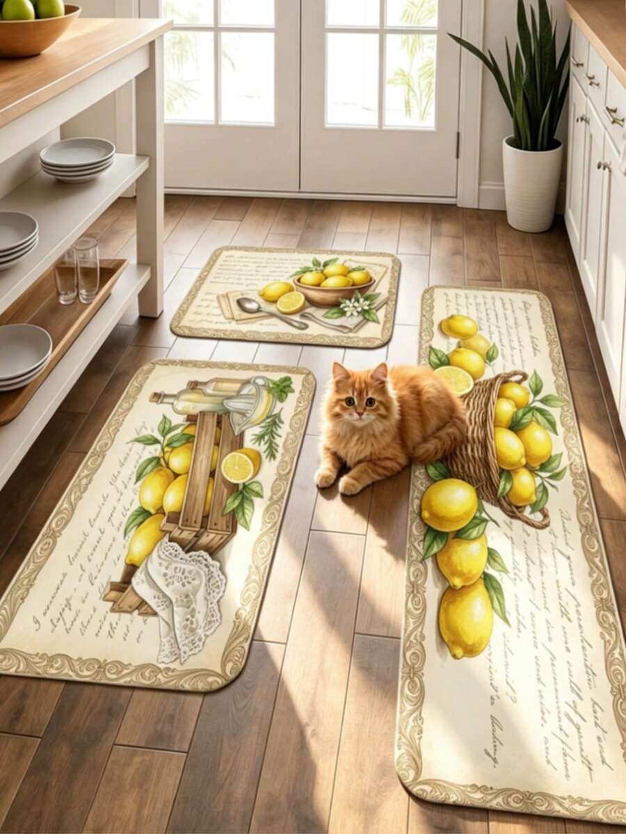 1pc Lemon Print Carpet, Fresh Summer Style, Decorative Rug, Bedroom Decor, Small Rug, Carpet, Home Decor, Living Room Carpet, Small Living Room Rug, Bedroom Rug, Living Room Home Decor, Outdoor Rug, Washable Carpet - Multicolor 1 - View 1