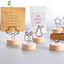 1PC Wedding Place Card Holder, Wooden Photo Clip Stand, Table Number Display Rack, Metal Wire Memo Clip, Rustic Desktop Decor, Mini Photo Holder, Business Card Holder, Desktop Memo Stand, Party Table Decoration, Office Desk Accessory - Multiple Styles - View 7