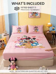 South Life Disney 1件裝迪士尼卡通印花包床單（不含枕套），親膚床墊套，房間裝飾，可愛卡通床上用品，柔軟透氣床墊保護套，多款可選，適用於單人/雙人/加大/特大/超大床，可機洗 - 彩色 - 查看 3