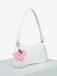 1件女款復古極簡休閒度假海洋貝殼海螺吊飾紙編織單肩法棍包，適合外出、約會、度假（隨機花色） - 白色 - 查看 2
