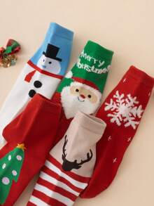 5 Pairs Funny Cartoon Snowman, Plush Santa Claus, Christmas Tree Snowflake Pattern Christmas Socks For Kids, Christmas Style - Multicolor - View 3