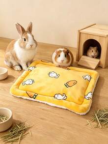 Cartoon Print Fleece Pet Mat, Random Inner Lining Color, Windproof And Warm, Thickened Rabbit Foot Pad, Suitable For Small Pets - A - View 1