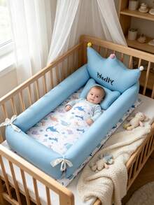 Portable Baby Nest Bed With Pillow, Crown-Shaped Newborn Sleep Lounger, Soft Anti-Roll Co-Sleeping Bed, Pom Pom Decor Random Color - Multicolor - View 8