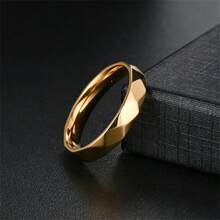Minimalist Multi-Faceted Rhombus Polished Titanium Steel Ring, Gold And Silver Dual Color Options, 3D Cut Refractive Delicate Luster, Waterproof Hypoallergenic Non-Oxidizing Non-Fading, Plain Band Versatile For Commuting, Suitable As Couple Rings, Daily Stacking Rings, Simple Elegant Gift Accessory - Multicolor - View 6