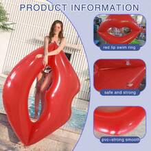 1pc Red Lips Shaped Inflatable Pool Float, Thickened PVC Inflatable Water Bed Suitable For Beach Sunbathing, Red Pink Lips Float Bed, Essential For Summer Outdoor Party - Multicolor - View 6