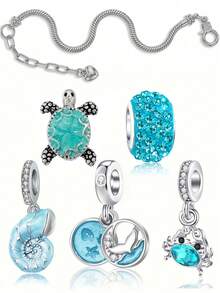 Accesorios elegantes de moda con colgante de estrella, mariposa, copo de nieve, flor, cola, búho, estrella de mar y luna para pulsera, collar y pendientes DIY decorativos - Multicolor - Ver 8