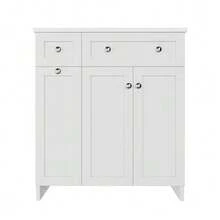76 X 47 X 86 Cm, Freestanding Vanity Unit, Lacquered Surface, Waterproof Ceramic Basin, 8 Drawers, Soft-Close Runners, Soft-Close Hinges, Silver Handles, White. - White - View 7