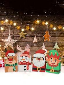 4pcs/1pc Christmas Gift Bag Set - Featuring Santa Claus, Snowman, Reindeer And Elf Patterns; Suitable For Christmas Party Gift Wrapping, Winter Theme Event Party Favors, Christmas Dinner Souvenirs, Etc. - One Size Fits All - View 9