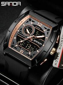SANDA. SANDA Men's Barrel-Shaped Large Dial Waterproof Electronic Watch, Multi-Function Countdown Digital Wristwatch For Teenagers - one-size - View 2