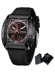 SANDA. SANDA Men's Barrel-Shaped Large Dial Waterproof Electronic Watch, Multi-Function Countdown Digital Wristwatch For Teenagers - one-size - View 13