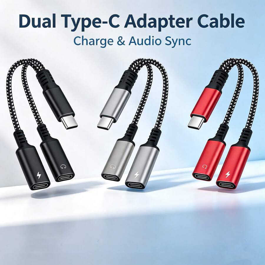 1 buah Konektor Jack Earphone USB-C Ganda 2-in-1 Kabel Pengisian Daya Konektor Audio Dongle Adaptor Aksesori Kompatibel dengan Seri Ponsel 17/16 Pro Max/16 Pro/16 Plus/16/15 Kabel Konverter Portabel untuk Perjalanan - MultiWarna - View 1