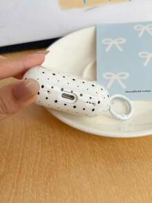 1pc Wavy Glossy Earbud Case, Pink White Two-Tone Polka Dot & Light Blue Bow Print, White Spring Ring Clasp, Soft TPU Full-Wrap Shockproof Protective Cover Compatible With AirPods41,2,3,4,Pro,Pro2,Pro3 - Multicolor - View 2