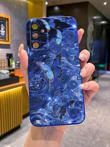 1 buah Casing Ponsel Pelindung Kamera Motif Kupu-kupu Biru dengan Gelombang Air, Dicetak UV, Kompatibel dengan Model /Galaxy/Android - Biru - View 7
