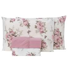 4-Piece Double Bed Sheet Set 100% Cotton Percale - 玫瑰花 - 查看 3