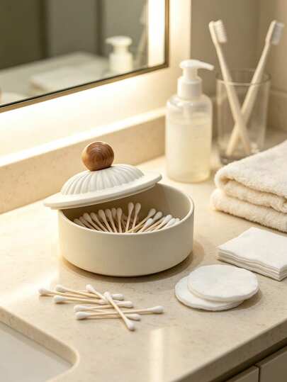 1 buah Stoples Keramik untuk Penyimpanan Cotton Bud, Kotak Penyimpanan Kapas Pembersih Rias Anti Debu, Wadah Penyimpanan Perhiasan & Barang-Barang Lain di Meja, Memadukan Estetika Dekoratif dengan Kepraktisan Sehari-hari