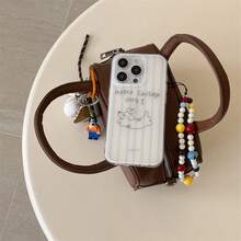 Casing Ponsel Minimalis Motif Dachshund dengan Tali Rantai Ponsel, Kompatibel dengan Apple 17 Pro Max/17 Pro Max/16/15/14/13/12/11, Pelindung Ganda Tahan Guncangan dengan Lubang Besar IMD - Putih - View 7