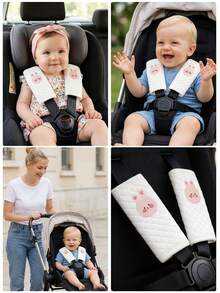 Almofadas de Ombro para Bebê, Novas Almofadas de Ombro para Bebê com Bordado de Coelho Fofo, Almofadas de Ombro Amigáveis à Pele Anti-Atrito Anti-Fricção, Protetor de Assento de Carro para Recém-Nascido, Adequado para Carrinhos de Bebê & Assentos de Carro, Bebê Unissex, Almofadas de Ombro para Crianças 2 Peças/Conjunto, Macio & Respirável, Estilo Universal, Essencial para Viagens ao Ar Livre, Presente para Bebê, Produtos para Bebê, Carrinho de Bebê & Acessórios - Coelho Cremoso - Visão 1