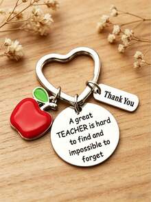 Teacher Keychain, Heart-Shaped Key Ring With Red Apple Charm, Engraved "Thank You" Tag, Cute Gift For Kindergarten, Elementary, Middle School Teachers, Suitable For All Occasions - Multicolor - View 4