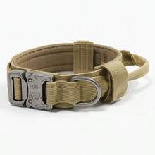 Tactical Dog Collar Outdoor Nylon Leash Large Dog Neck Collar Military Dog Neck Collar German Shepherd Large Size, Tactical Harness 3 Pieces Set, Non-Slip Durable, Pet Training Use (Brown) - Multicolor - View 3