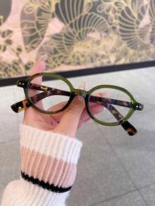 1 Pair Women's Oval Frame Korean Style Ins Versatile Clear Lens Glasses - Green - View 2