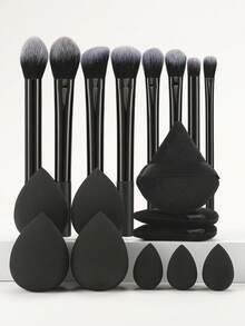 BAILIFOREVER 11/18pcs Makeup Brush And Sponge Tool Set, Professional Makeup Brush And Makeup Sponge Set, Powder Puff Makeup Brush Set, Makeup Brush Set, Makeup Brush Set, Makeup Set, Complete Makeup Set, Makeup Brush Set, Complete Makeup Set, Brush Set, Makeup Brush Set, Makeup Gift Set, Freebie, Professional Makeup Brush, Complete Makeup Set - Black - View 1