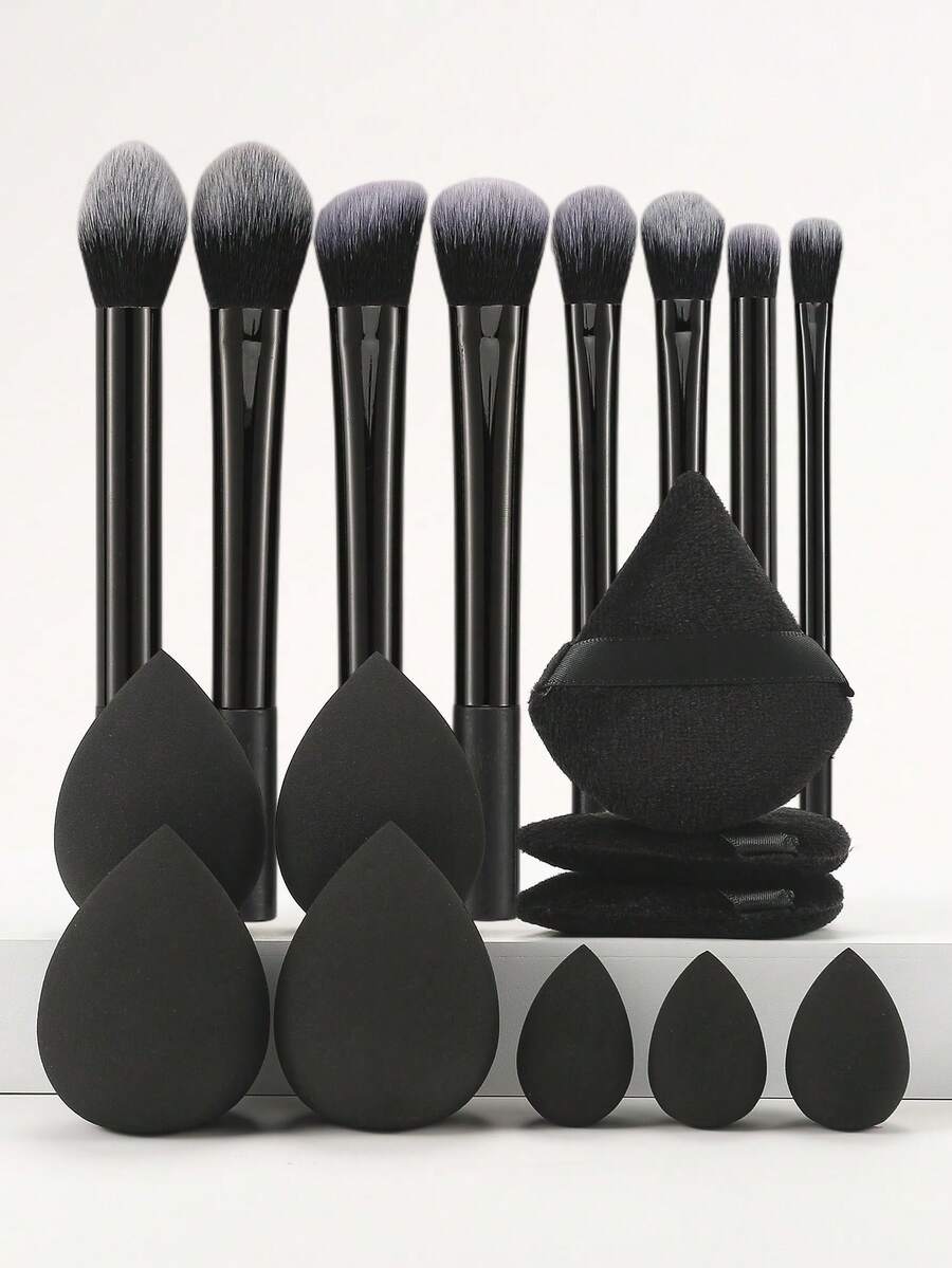 BAILIFOREVER 11/18pcs Makeup Brush And Sponge Tool Set, Professional Makeup Brush And Makeup Sponge Set, Powder Puff Makeup Brush Set, Makeup Brush Set, Makeup Brush Set, Makeup Set, Complete Makeup Set, Makeup Brush Set, Complete Makeup Set, Brush Set, Makeup Brush Set, Makeup Gift Set, Freebie, Professional Makeup Brush, Complete Makeup Set - Black - View 1