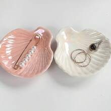 Elegant Ceramic White Shell Jewelry Storage Tray, Suitable For Home Decor, Vanity, Study, Christmas Gift, New Year Gift, Bracelet, Ring, Earring, Valentine's Day, Easter, Holiday Decoration Storage Tray - Beige - View 2