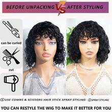 Short Curly Bob Wig, Brazilian Remy Human Hair, Curly Bangs, 150% Density, Full Machine Woven Human Hair Wig With Bangs, Glueless, No Lace, Daily Wear, Black, 10 Inch - Natural Black - View 13