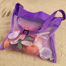 1pc Bright Color Mesh Beach Tote Bag (Size: 22cm L X 25cm W) - Lightweight, Adjustable Shoulder Strap, Foldable Design, Suitable For Outdoor Activities, Picnics And Shell Collecting, Beach Essential - View 1