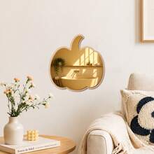 1pc Pumpkin Wooden Frame Acrylic Mirror Wall Sticker, Gold & Silver Dual-Color Self-Adhesive Halloween Decorative Mirror Decal, Suitable For Home Bathroom Bedroom Wall Decor - 1PC - View 8