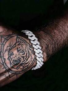 1pc Men's Hip Hop Fully Iced Out Diamond Shaped Cuban Link Bracelet, Adjustable Cuban Anklet Bracelet, Stylish Street Jewelry For Men - Diamond Cuban Chain - View 12