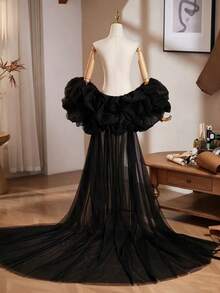 European And American Style Bridal Wedding Dress Multi-Functional Tulle Long Train Shawl, Halloween - Black - View 3