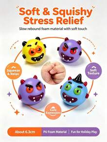 Halloween Devil Squishy Toy, Cute Monster Stress Relief Squeeze Ball, Soft TPR Fidget Toy, Children's Halloween Party Gift, 4 Styles Available - Multicolor - View 7