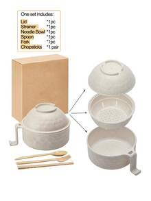 1 Set Mangkuk Ramen Microwave dengan Sumpit, Garpu, dan Sendok, Perlengkapan Penting untuk Asrama Mahasiswa dan Apartemen - MultiWarna - View 10